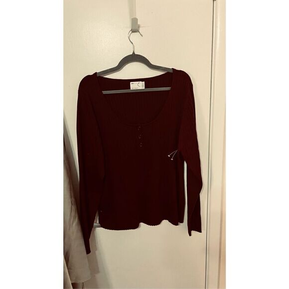 ASOS DESIGN RIBBED LONG SLEEVE BURGUNDY SWEATER WOMENS SIZE 20 - Picture 1 of 10